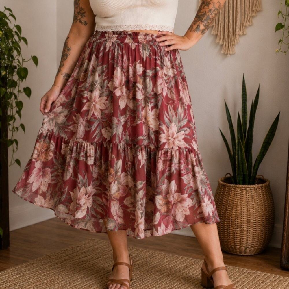 Studio by Torrid Floral Chiffon Maxi Midi Skirt 2X Boho Cottagecore